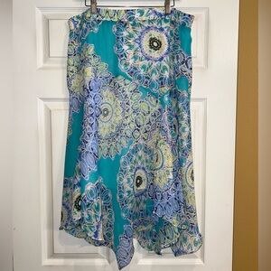 Sag Harbor Blue and Green Patterned Midi Skirt. Size large. EUC